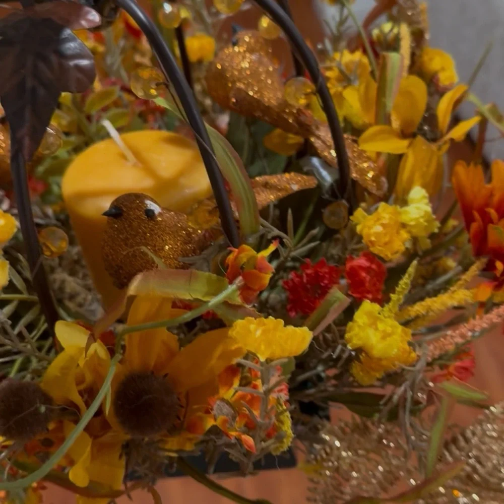 Autumn Floral Arrangement with Candle Holder